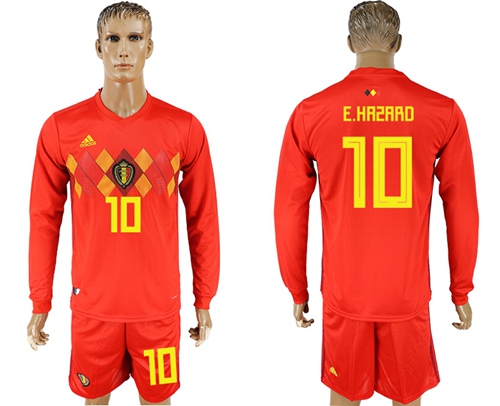 Belgium #10 E.Hazard Red Home Long Sleeves Soccer Country Jersey